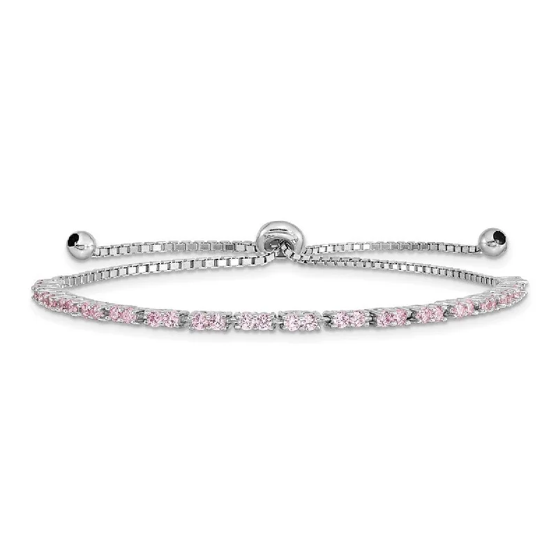 Luminous minimalist bracelet-Curata 925 Sterling Silver Rhodium Plated October Pink CZ Cubic Zirconia Simulated Diamond Adj Bracelet