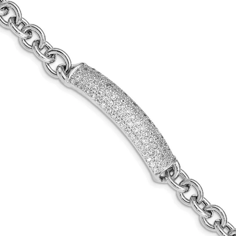 Coupled band bracelet-Curata 925 Sterling Silver Rhodium Plated Polished CZ Cubic Zirconia Simulated Diamond Fancy Bracelet 7.5 Inch