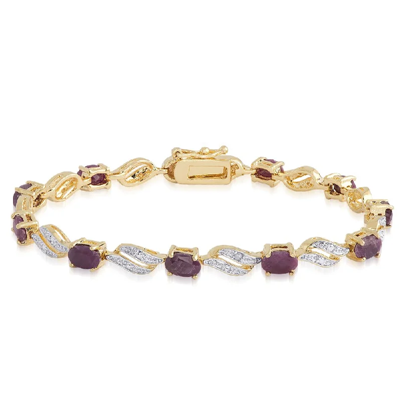 Vibrant diamond bracelet-Dolce Giavonna 14k Gold Overlay Diamond Accent and Gemstone Link Bracelet