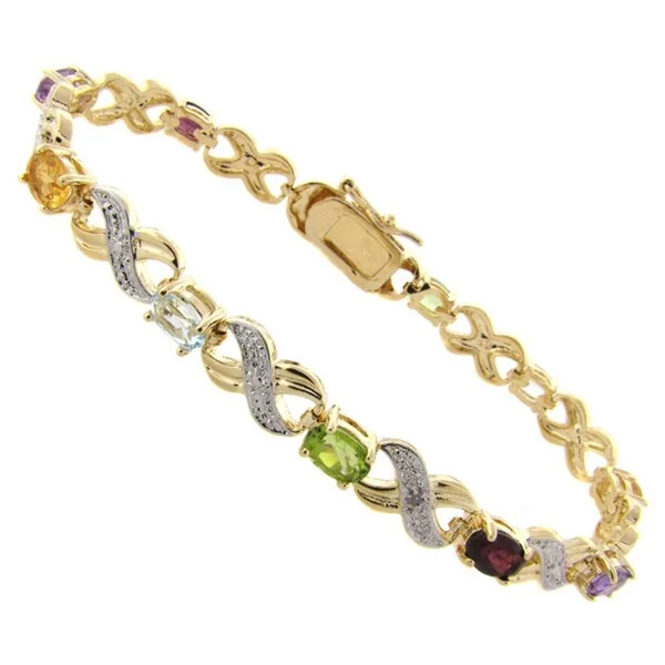 Ripple-wave bracelet-Dolce Giavonna 14k Gold Overlay Multi-Gemstone and Diamond Accent 'X' and 'O' Bracelet