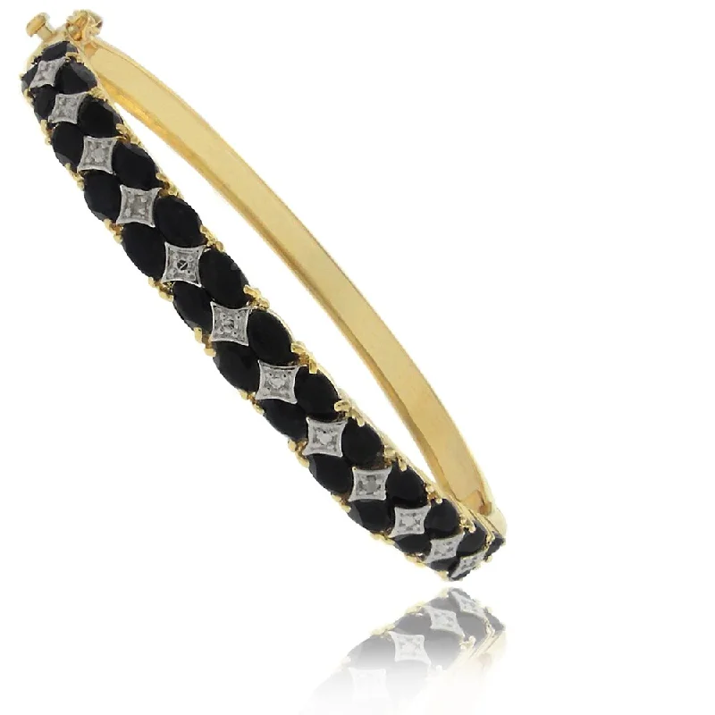 Sweeping bar bracelet-Dolce Giavonna 18k Gold over Silver Sapphire and Diamond Accent 2-row Bangle