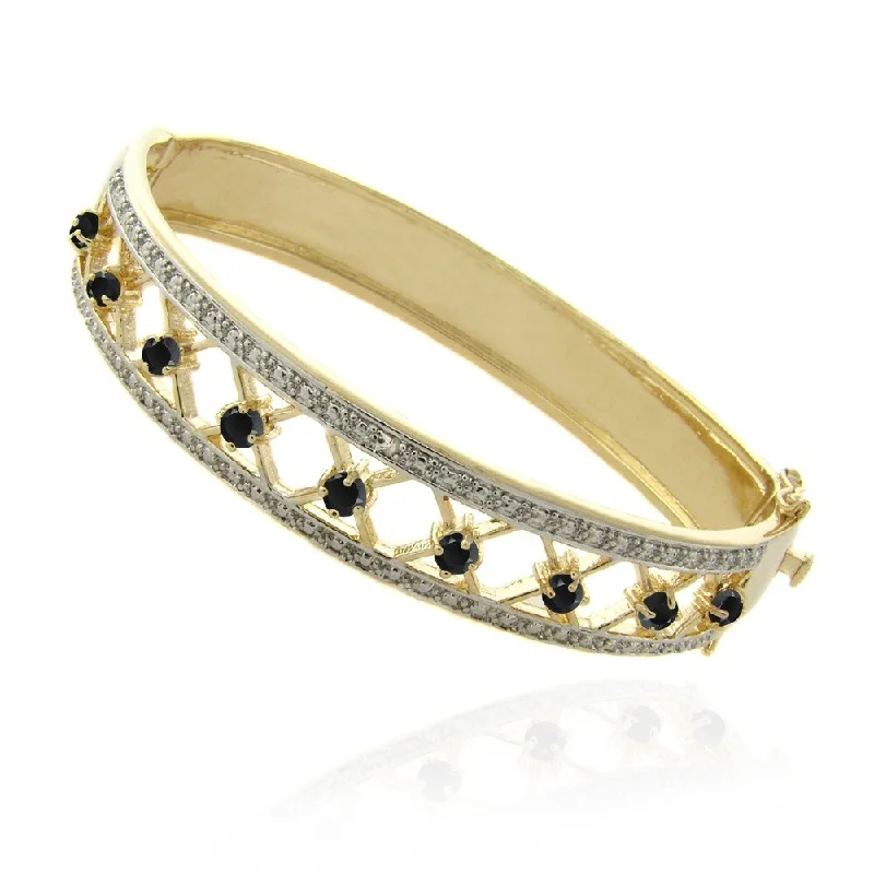 Bent stone bracelet-Dolce Giavonna 18k Gold Overlay Sapphire and Diamond Accent 'XO' Bangle - Blue