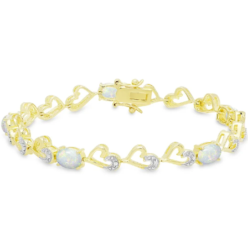 Suspended gem bracelet-Dolce Giavonna Gold Over Silver Opal and Diamond Accent Heart Bracelet