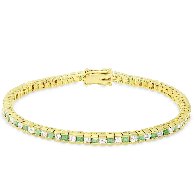 Swept design bracelet-Dolce Giavonna Gold Overlay Emerald Tennis Bracelet