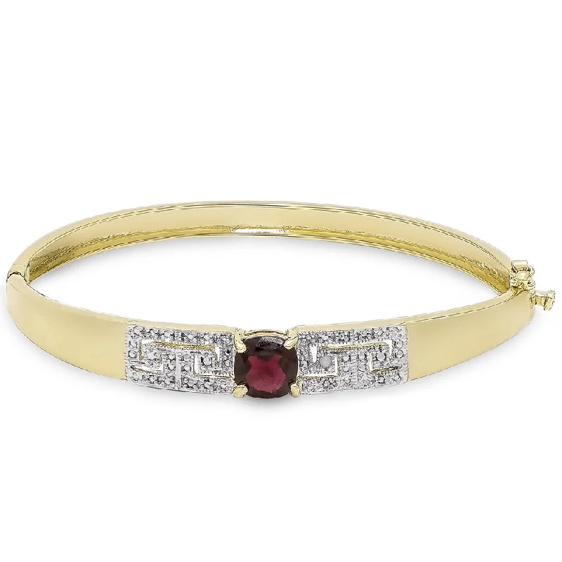 Buffed pewter bracelet-Dolce Giavonna Gold Overlay Garnet and Diamond Accent Greek Key Bangle