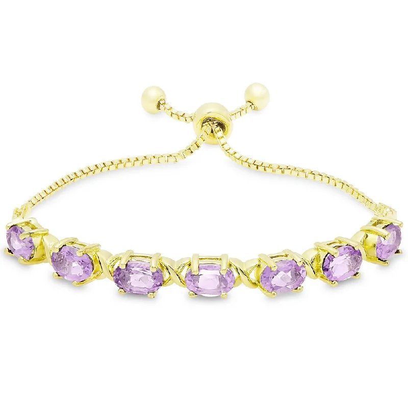 Corded texture bracelet-Dolce Giavonna Gold Overlay Oval Amethyst XO Link Adjustable Slider Bracelet