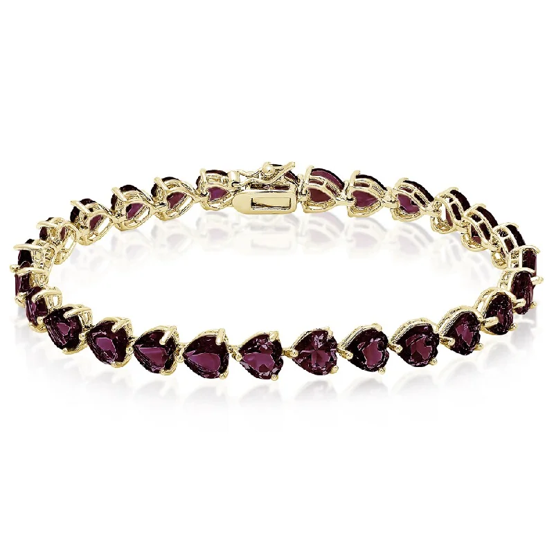 Rough ruby bracelet-Dolce Giavonna Goldplated Sterling Silver Gemstone Heart Tennis Style Bracelet