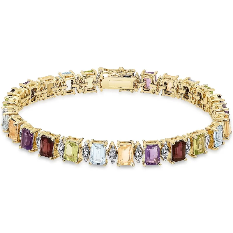 Ridge gem bracelet-Dolce Giavonna Goldplated Sterling Silver Multi Gemstone and Diamond Accent Bracelet