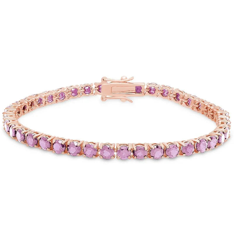 Breezy silver bracelet-Dolce Giavonna Rose Gold Over Silver Amethyst Tennis Bracelet