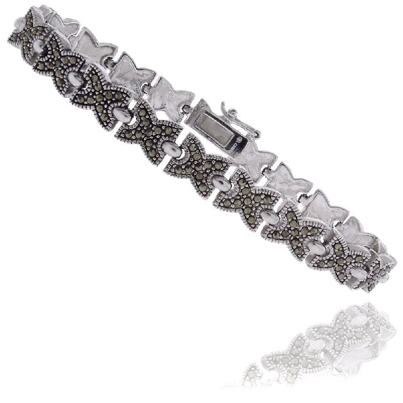 Luminous citrine bracelet-Dolce Giavonna Silverplated Marcasite 'XO' Bracelet