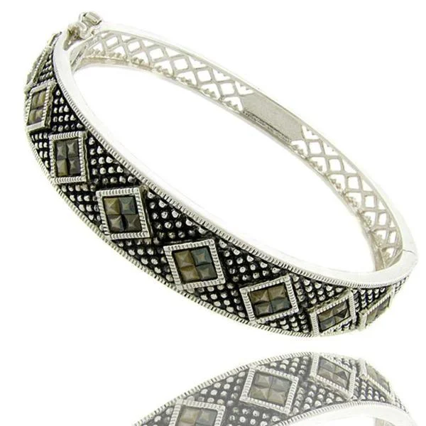 Precision cut bracelet-Dolce Giavonna Sterling Silver Marcasite Bangle Bracelet