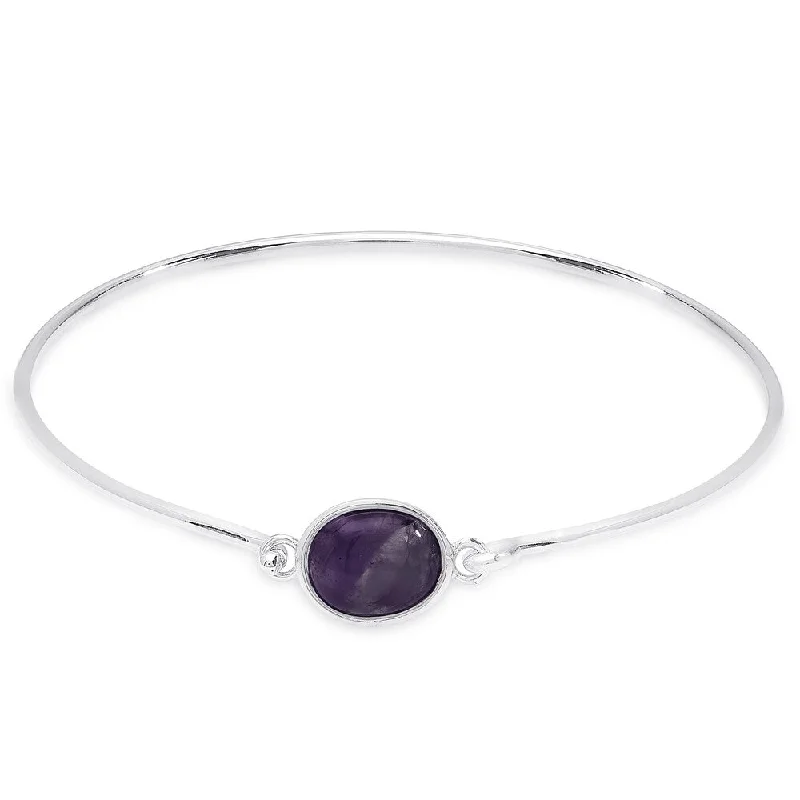 Latched bracelet-Dolce Giavonna Sterling Silver Round Gemstone Bangle