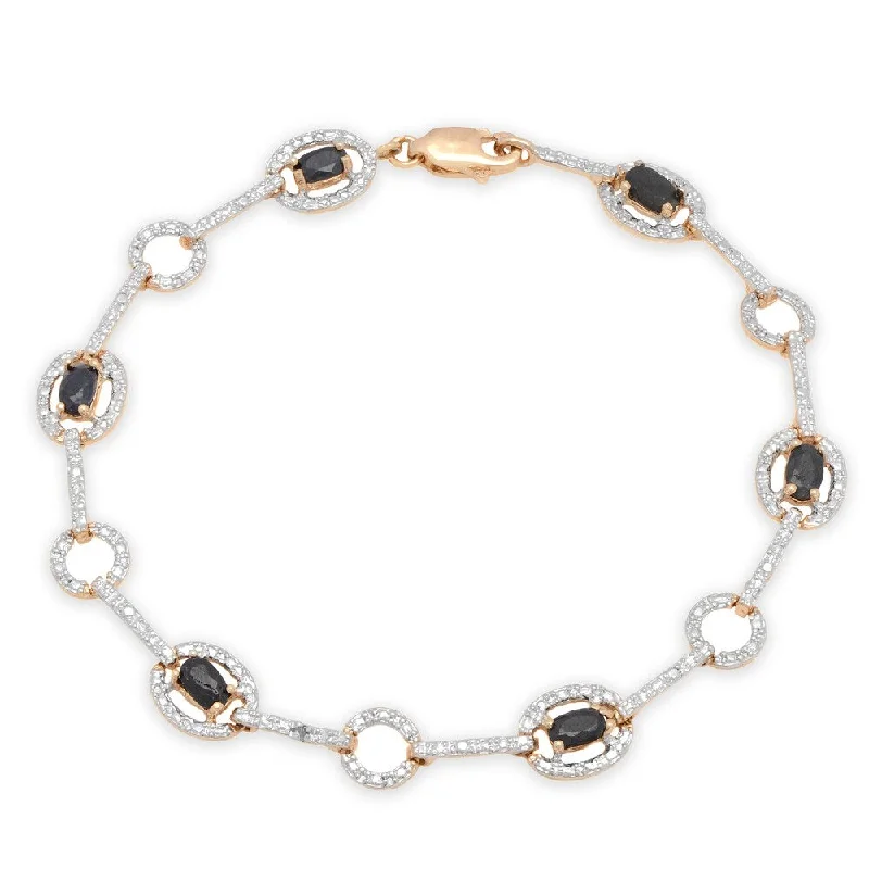 Molten silver bracelet-Dolce Giavonna Sterling Silver Sapphire and Diamond Accent Link Bracelet