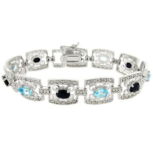 Flat cabochon bracelet-Dolce Giavonna Sterling Silver Sapphire, Blue Topaz, and Diamond Accent Filigree Bracelet