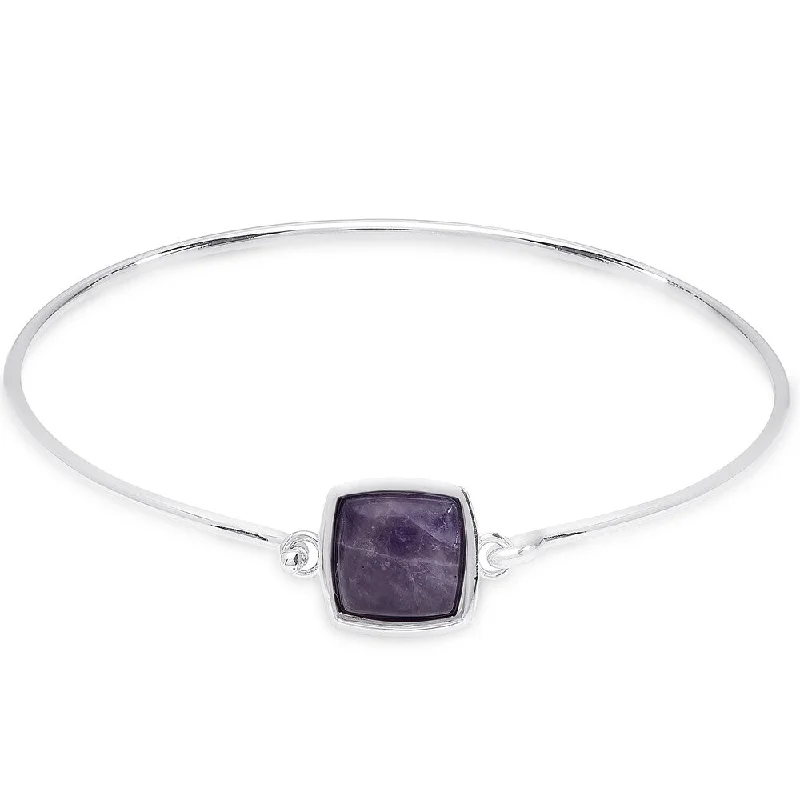 Glimmering crystal bracelet-Dolce Giavonna Sterling Silver Square Gemstone Bangle