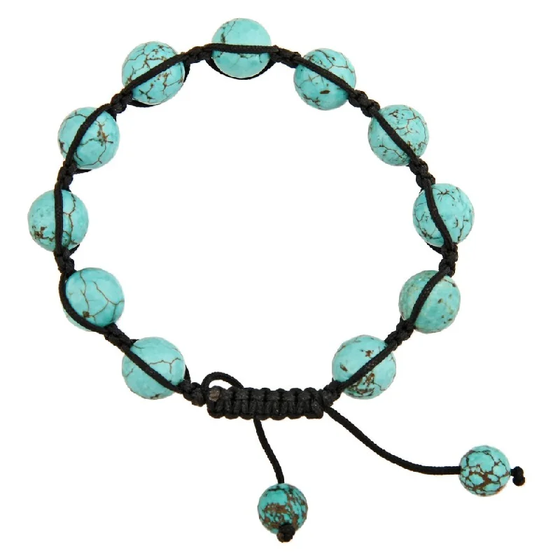 Glossy hematite bracelet-Dolce Giavonna Turquoise Howlite Bead Black Macrame Bracelet - Brown