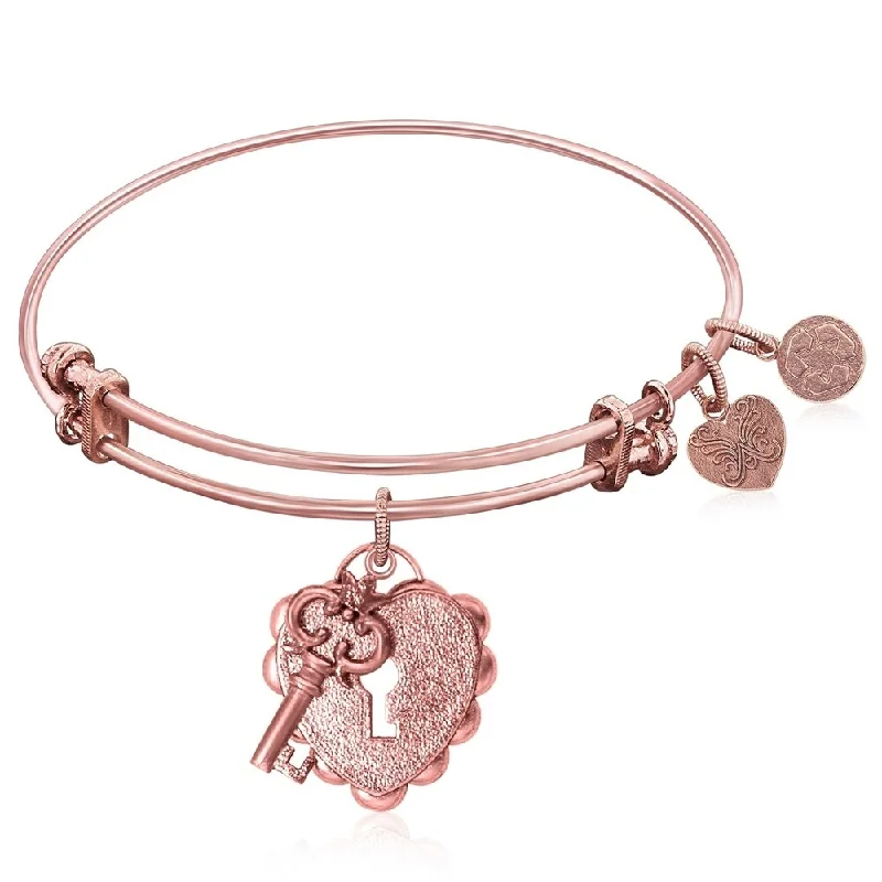 Glazed gem bracelet-Expandable Bangle in Pink Tone Brass with Key To Opening Life's Doors Symbol