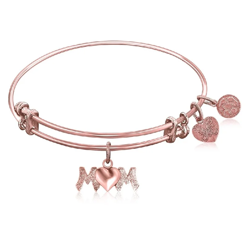 Thick gold bracelet-Expandable Bangle in Pink Tone Brass with Mom Symbol