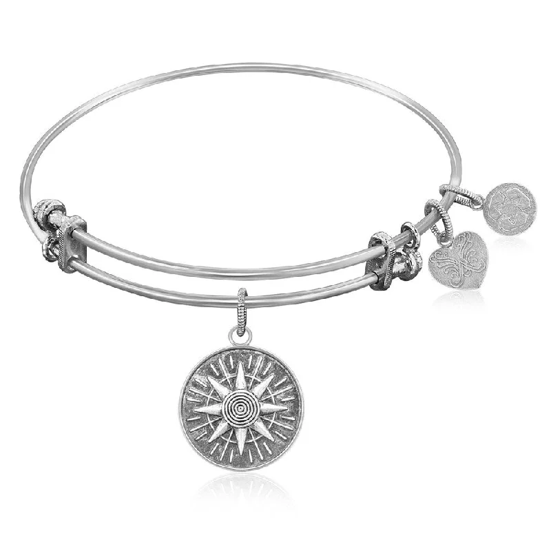 Extended diamond bracelet-Expandable Bangle in White Tone Brass with Compass Personal Direction Symbol