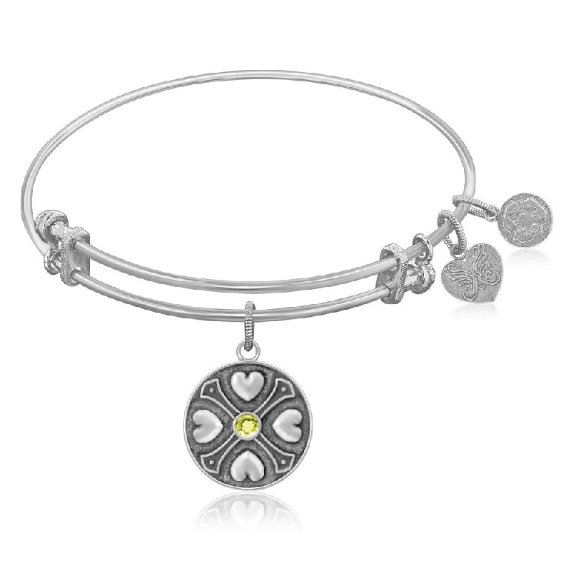 Clean-cut bracelet-Expandable Bangle in White Tone Brass with Peridot August Symbol