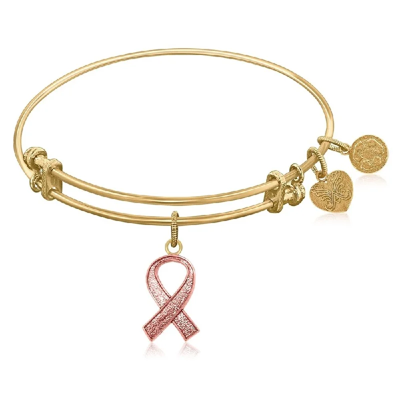 Stellar design bracelet-Expandable Bangle in Yellow Tone Brass with Awareness and Support Ribbon Symbol