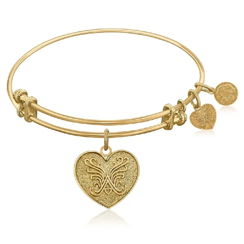 Faceted crystal bracelet-Expandable Bangle in Yellow Tone Brass with Heart Symbol