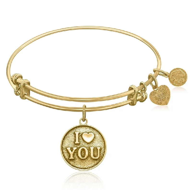 Chipped edge bracelet-Expandable Bangle in Yellow Tone Brass with I Love You Symbol