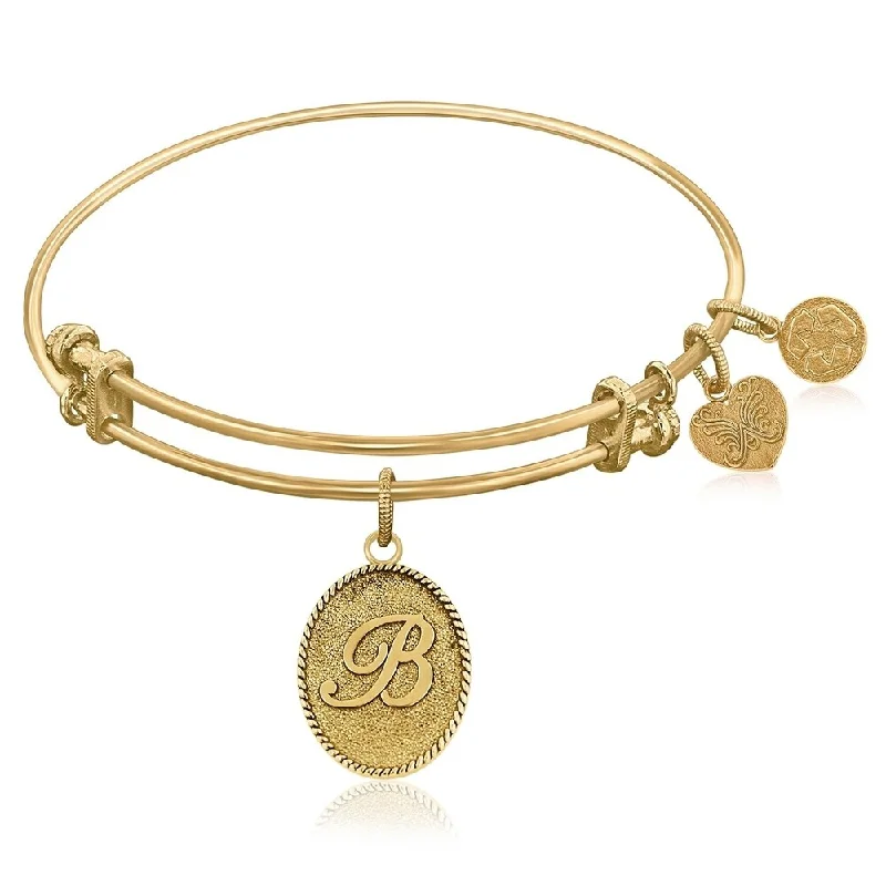 Protruding gem bracelet-Expandable Bangle in Yellow Tone Brass with Initial B Symbol