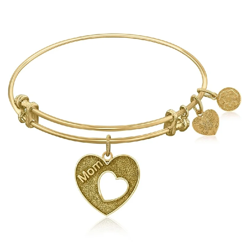 Suspended gem bracelet-Expandable Bangle in Yellow Tone Brass with Mother's Special Love Symbol