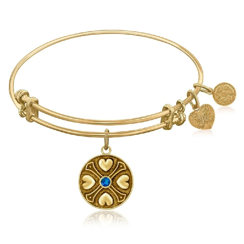 Spotted band bracelet-Expandable Bangle in Yellow Tone Brass with Sapphire September Symbol