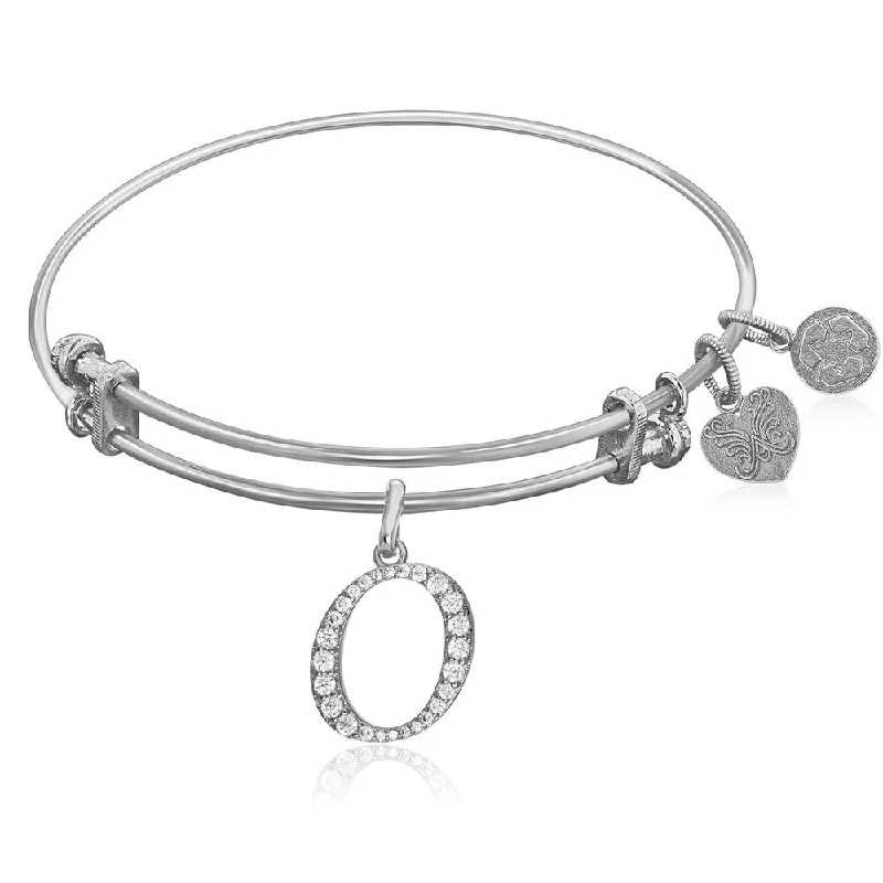 Hovering diamond bracelet-Expandable White Tone Brass Bangle with O Symbol with Cubic Zirconia