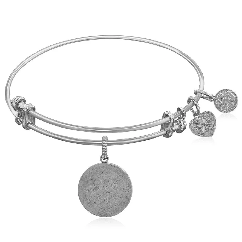 Bright topaz bracelet-Expandable White Tone Brass Bangle with Round Engravable Symbol