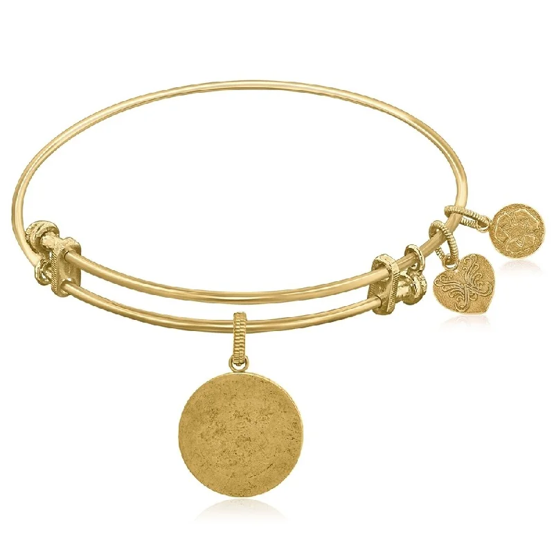 Soft bend bracelet-Expandable Yellow Tone Brass Bangle with Round Engravable Symbol