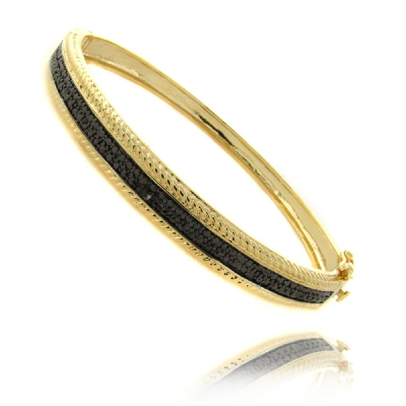 Burnished pewter bracelet-Finesque 14k Gold Overlay Black Diamond Accent Bangle Bracelet