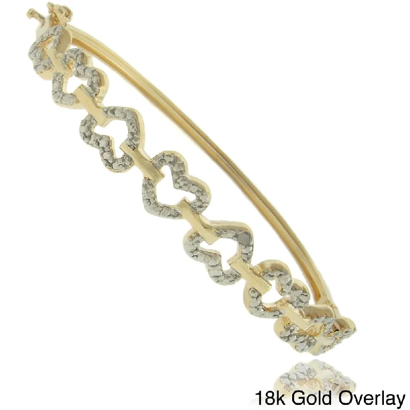 Suspended gem bracelet-Finesque 18k Gold or Silver Overlay Diamond Accent Heart Bangle