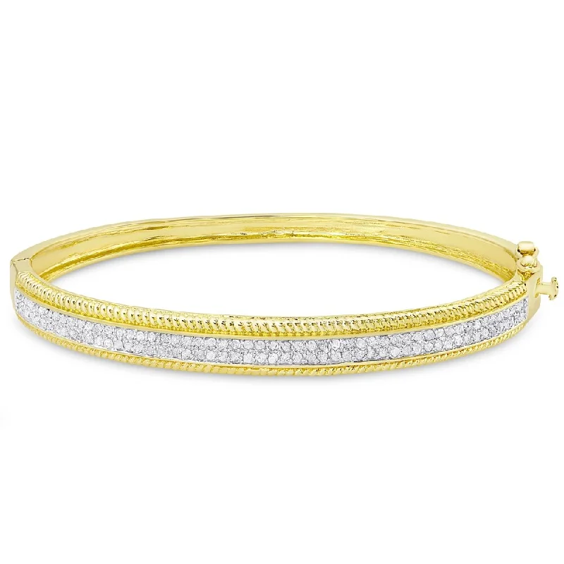 Bold gold bracelet-Finesque Gold over Sterling Silver 1/4ct Tw Diamond Bangle