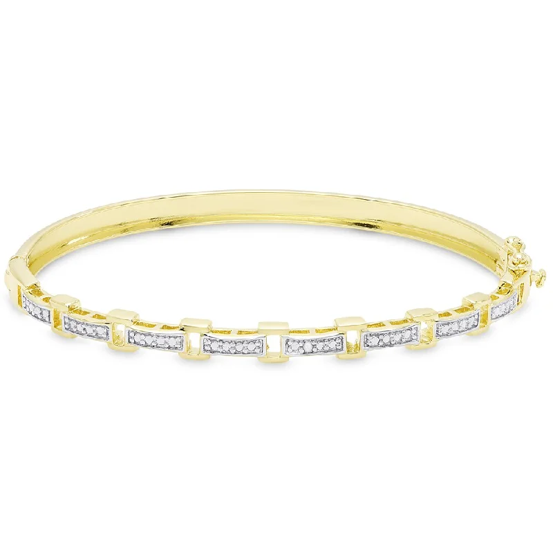 Buffed pewter bracelet-Finesque Gold Over Sterling Silver Diamond Accent Square Link Bangle - Yellow