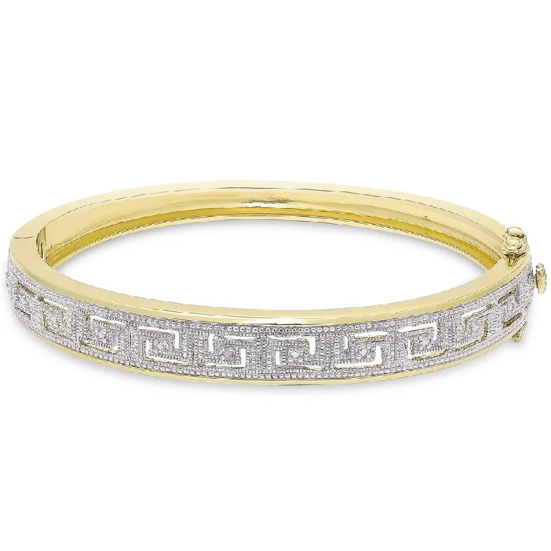 Lustrous gold bracelet-Finesque Gold Overlay Diamond Accent Greek Key Bangle (I-J, I2-I3)