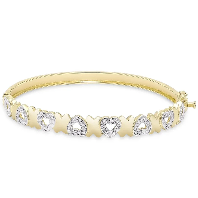 Glimmering crystal bracelet-Finesque Gold Overlay Diamond Accent 'X' and Heart Bangle