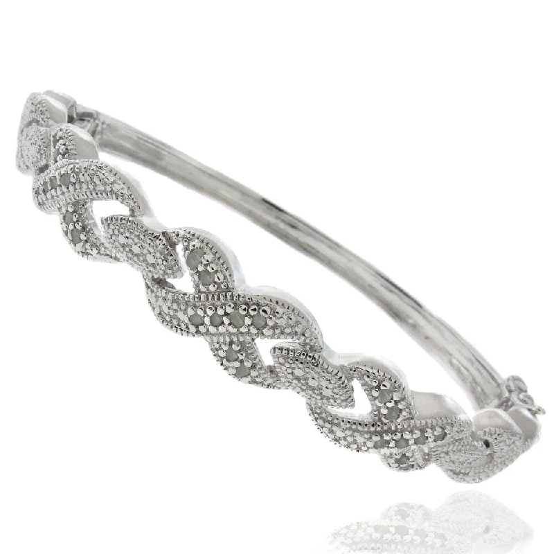 Ridged bracelet-Finesque Silver Overlay 1/4ct TDW Diamond Bangle