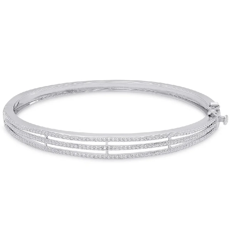 Fin motif bracelet-Finesque Silver Overlay Diamond Accent Three Row Bangle