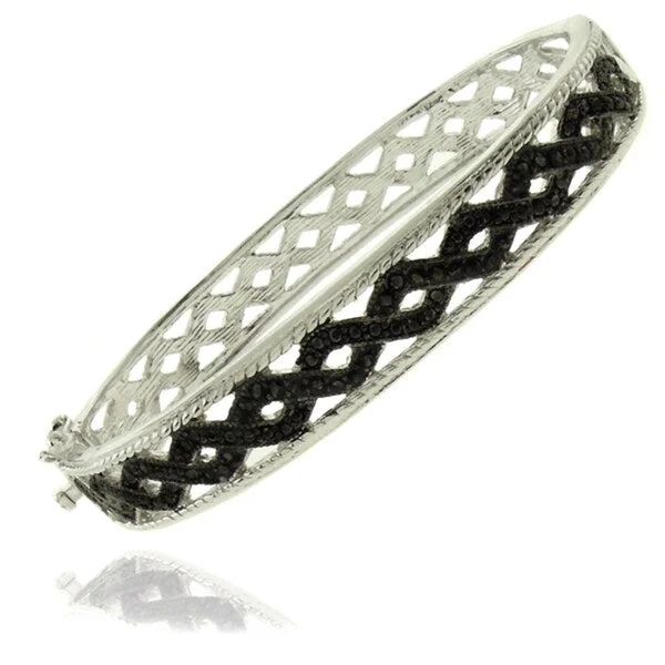 Chipped edge bracelet-Finesque Silverplated 1/4ct TDW Black Diamond Infinity Bangle