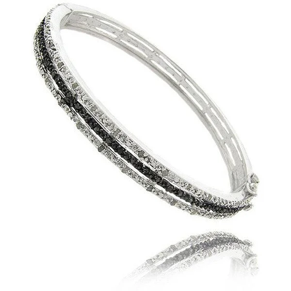 Classic lapis bracelet-Finesque Sterling Silver 1/2ct TDW Black and White Diamond Bangle Bracelet (I-J, I2-I3)