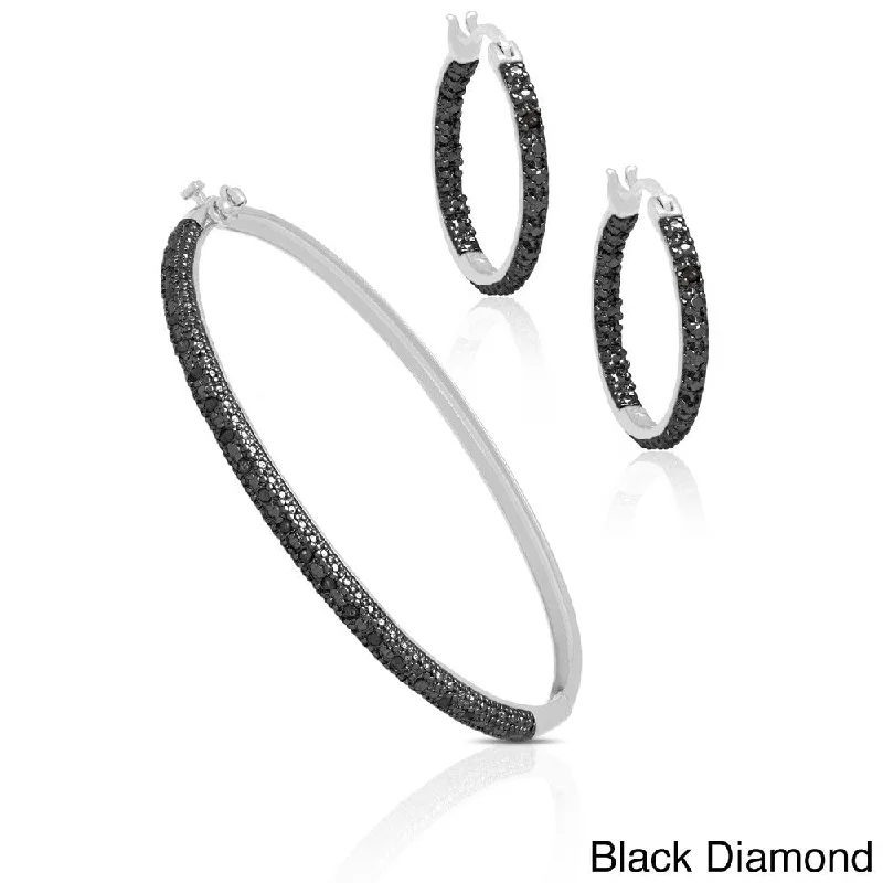 Embossed pattern bracelet-Finesque Sterling Silver 1/4ct TDW Diamond Bangle and Hoops Set