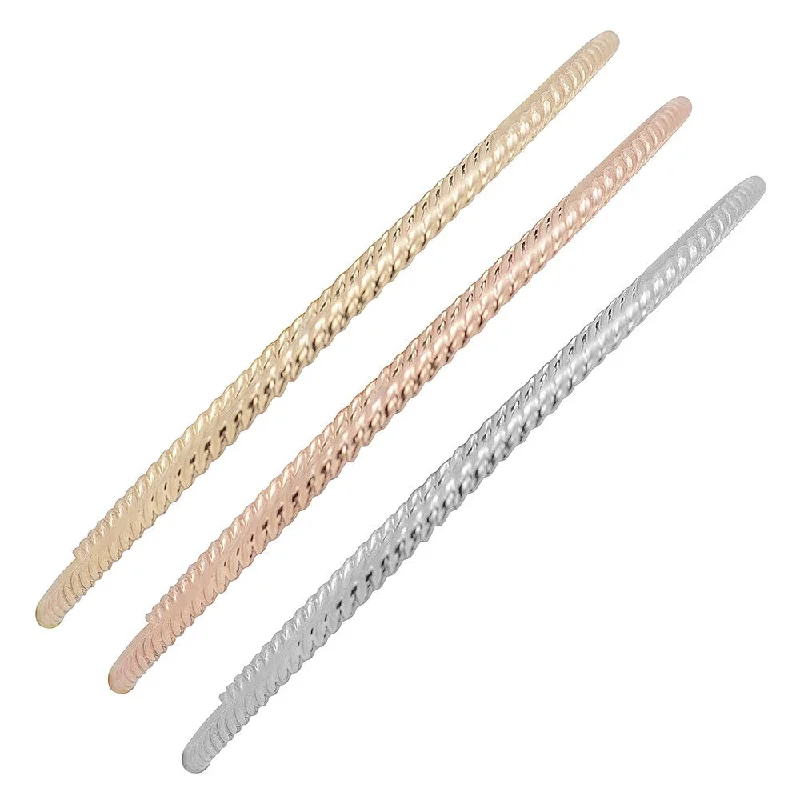 Streamlined bracelet-Fremada 10k Yellow White or Rose Gold 2mm Twist Design Slip-on Bangle