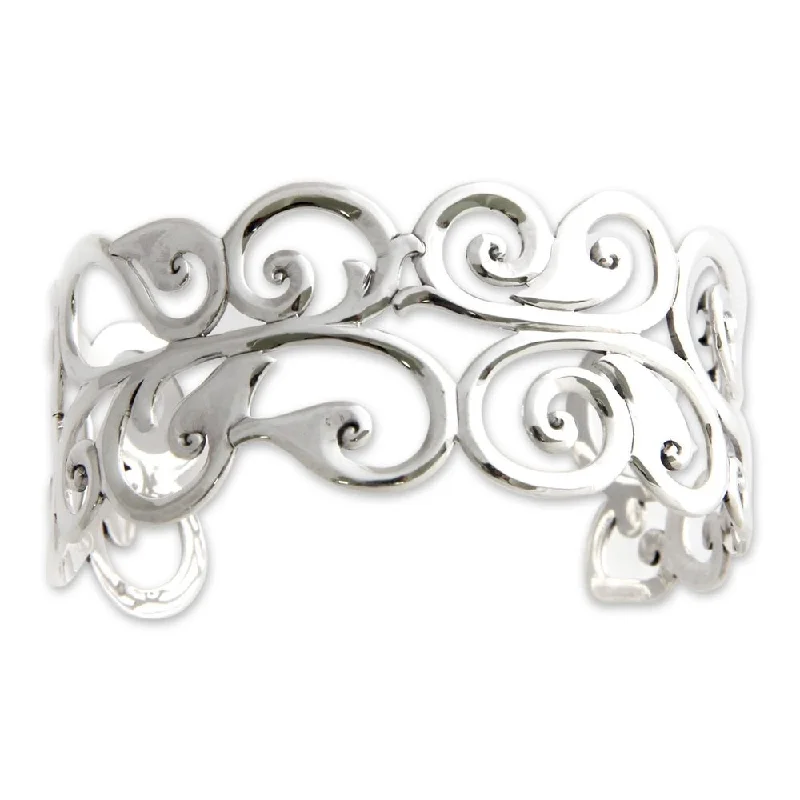 Molten silver bracelet-Handmade Sterling Silver 'Nature's Delight' Bracelet (Indonesia)