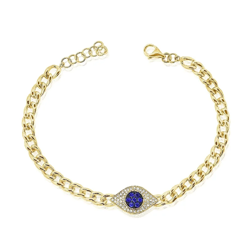 Craggy stone bracelet-Joelle Evil Eye Link Bracelet Diamond & Sapphire 14K Yellow Gold