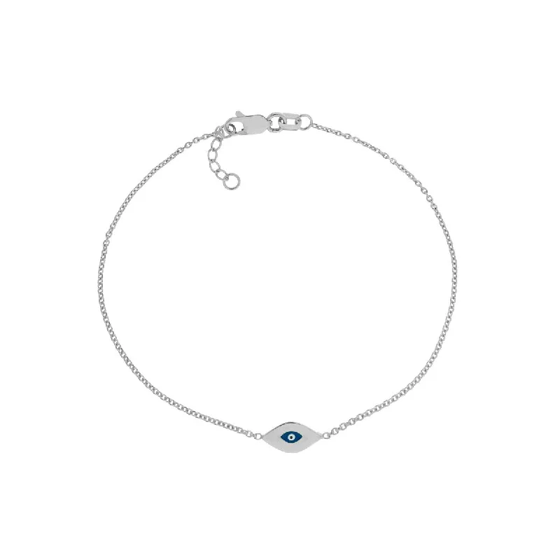 Rough-cut sapphire bracelet-Marquee Jewels 14K Solid White Gold Mini Evil Eye Bracelet