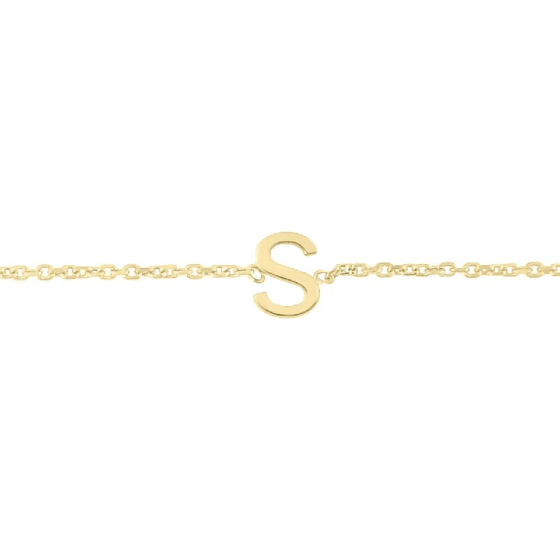 Ripple-wave bracelet-Marquee Jewels 14K Solid Yellow Gold S Mini Initial Bracelet