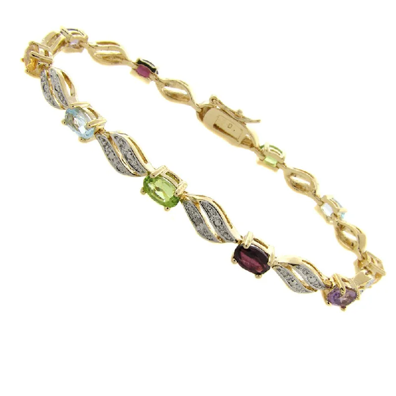 Rounded gem bracelet-Pretty Plus 14k Gold Overlay Multi-gemstone and Diamond Accent Bracelet